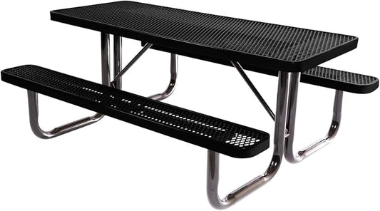 COATEDOUTDOORFURNITURE Heavy-Duty Portable Outdoor Picnic Table, Thermoplastic Coated Expanded Metal Commercial-Grade Patio Dining Furniture Made in America (6ft Rectangular, Textured Black)