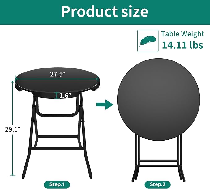 YITAHOME Portable Round Folding Table, 32 Inch Round Table with 1.57" Thick HDPE Tabletop and Strong Metal Frame for Patio, Backyard, Dining Room, Parties and Events, Black