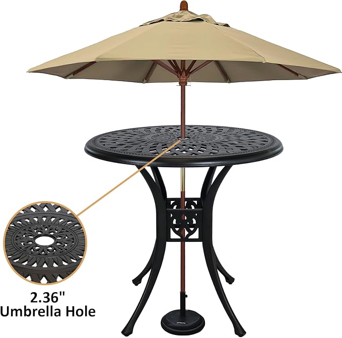 30.31" Patio Dining Table, All-Weather Cast Aluminum Table with 2.36" Umbrella Hole, Outdoor Dining Table for Backyard and Poolside