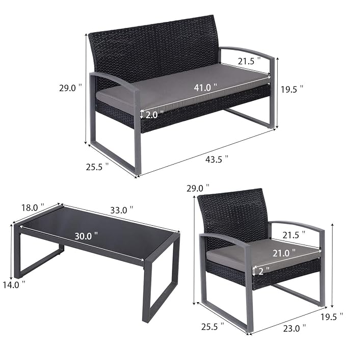 Tangkula 4 PCS Outdoor Patio Furniture Rattan Wicker Conversation Set, As pic