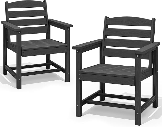 SERWALL Patio Dining Chair Set of 2,All Weather HDPE Dining Chair, Black | Outdoor Dining Chairs built to last with 330 lb capacity. Compact 23.4"x23.6"x33.6"H. Weatherproof & easy to clean.
