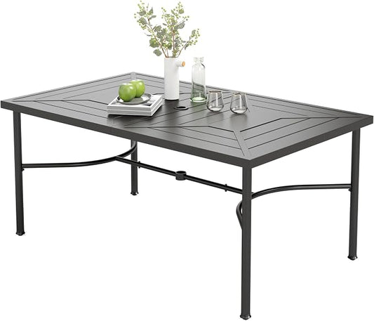 MIXPATIO Outdoor Patio Dining Table for 6, 64" x 39" Rectangular Metal Patio Dining Table with Umbrella Hole for Garden, Backyard and Porch