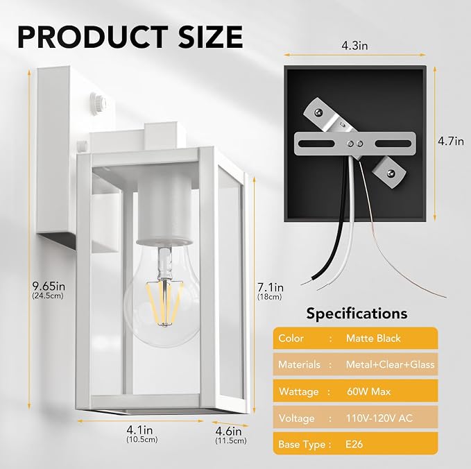 Dusk to Dawn Outdoor Light Fixtures, 2-Pack Sensor Porch Lights, Waterproof Exterior Wall Sconce Lighting Lamp, Waterproof Wall Lantern for House, Doorway, Garage (White)