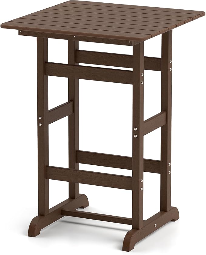 Tangkula 30" x 30" Square Bar Table, Patio HDPE Bar Height Dining Table w/Slatted Tabletop, Outdoor All-Weather High-Top Bistro Table for Poolside, Backyard, Balcony