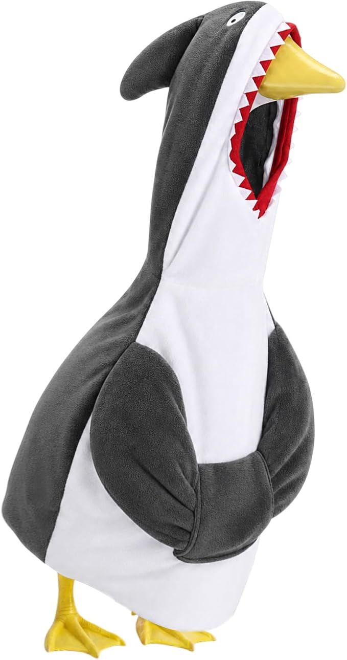 Shark Porch Goose Outfit Cute Gray Shark Goose Costume with 3D Fin Design for 23" Gooses Statue Decoration Patio Yard Garden Lawn Outdoor Decors