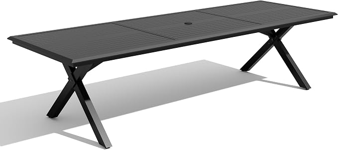 Pellebant 118" Aluminum Outdoor Patio Dining Table for 10-12, 10ft Weather-Resistant Black Tabletop with Umbrella Hole, Sturdy Frame – Large for Deck, Porch, Poolside