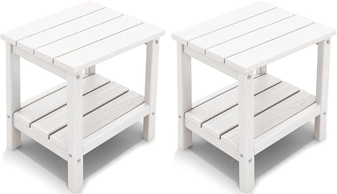 KINGYES Outdoor Side Table Set of 2, Double Layer Adirondack End Table- White