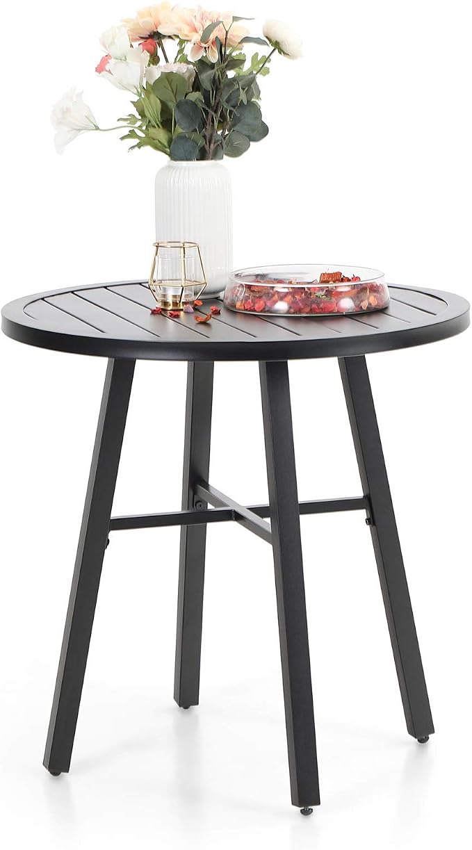 Sophia & William 28" Patio Outdoor Bistro Table, Round Black Metal Side End Table, Small Portable Coffee Dining Table,Outdoor Furniture Table for Garden, Porch, Balcony, Yard