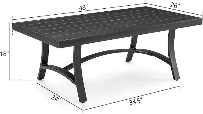 Ulax furniture Outdoor Coffee Table, Rectangle Aluminum Slat Table, Brown