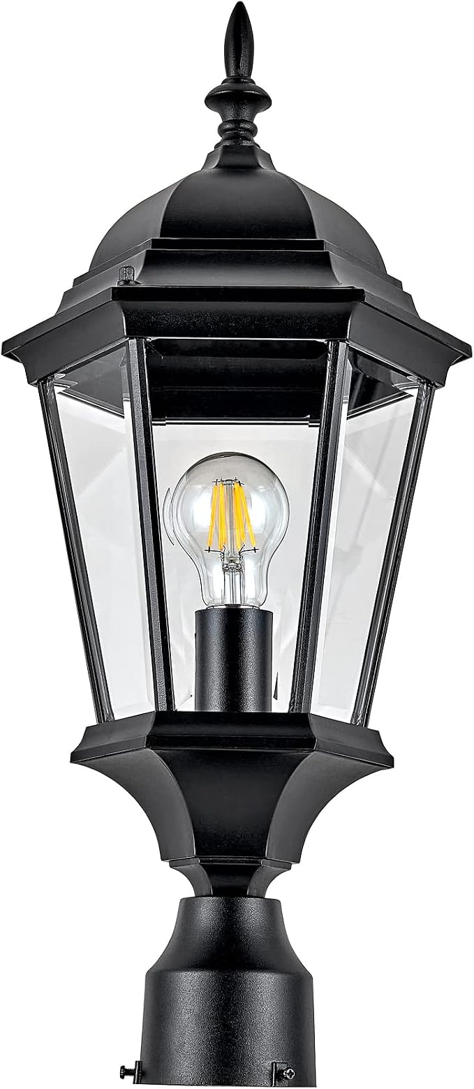 Design House Oak Creek Outdoor Post Light, Textured Black Post Lantern with Clear Beveled Glass, E26 Medium Base, Wet Rated Exterior Lamp for Driveways, Walkways, Porches & Patios, 589192-TBK | Post Mount, Traditional, Aluminum, Lighting, 589192-TBK