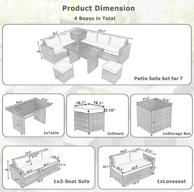 6 Piece Outdoor PE Wicker Patio Furniture Set All Weather Outdoor Conversation Sectional Sofa Set with Adjustable Seats for Backyard