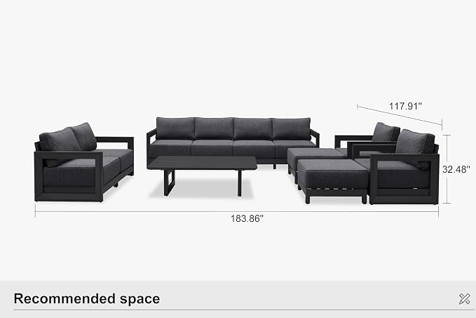 PURPLE LEAF Patio Furniture Set Open-End Outdoor Couch with 9.6" Thick Cushion and Soft Pillows 11 Piece Modern Outdoor Conversation Sets with Table Outdoor Sectional Sofas for Yard Porch Deck, Grey