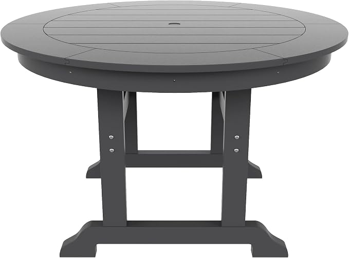 WestinTrends Malibu Patio Dining Table, All Weather Poly Lumber Adirondack 47" Trestle Round Outdoor Table with Umbrella Hole, Gray