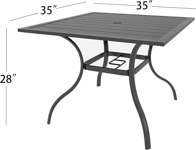 Patio Dining Set 5, Outdoor 35" Square Table and Gray Swivel Chairs Style1 | High Back, Retro Armrest, Textilene Fabric, All Weather, Rocking, Swivel Chairs, 35'' Square Table, Metal Top and Frame