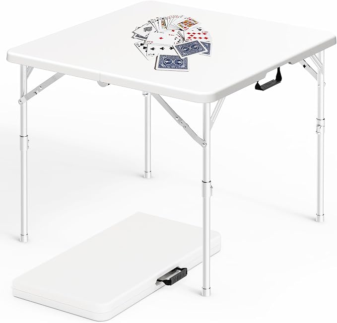 34" Folding Card Table, 3 Foot Portable Plastic Tables with Collapsible Legs & Carrying Handle, Fold in Half Square Table, Bi-Folding Commercial Tables for Indoor Outdoor Party Dining Camping