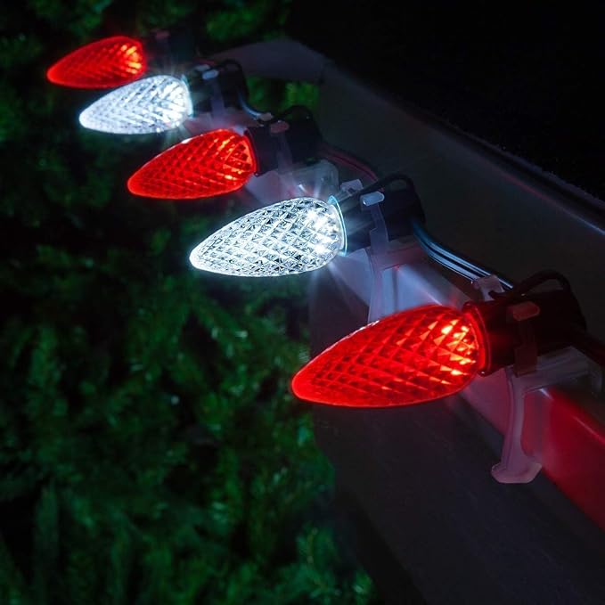 Brightown C9 LED Christmas Lights Outdoor, 66 ft 100 LED Strawberry String Lights, Waterproof Commercial Grade Extendable for Outside Roofline Patio Home Xmas Decoration, Red and White