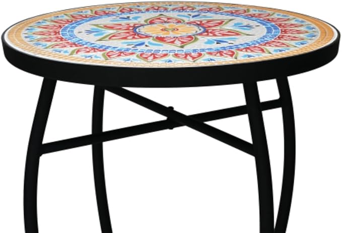 Mosaic Side Table and Plant Stand, 21" Round End Table with 14" Ceramic Tile Top, Indoor & Outdoor Accent Table, Porch Patio Furniture, Entryway & Coffee Table for Home & Garden, (Grey-2)