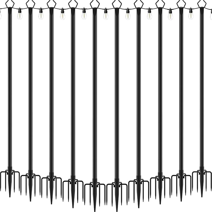 AILBTON 10 Pack 10Ft String Light Poles | Light Poles for Outside String Lights,Outdoor Light Poles with Fork,Metal Pole Stand for Patio,Backyard,Deck
