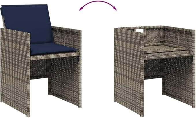 11 Piece Garden Dining Set with Cushions, Grey Poly Rattan Outdoor Patio Furniture for 10 People, Tempered Glass Table with Folding Chairs, UV-Resistant Weatherproof Dining Set 275 106 73 cm Table