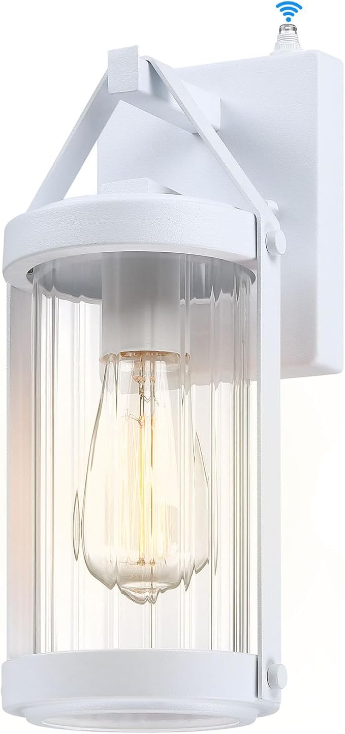Dusk Dawn Sensor Outdoor Wall Sconce White Exterior Porch Lantern | Modern Outside Garage Light Fixtures Waterproof Wall Mount Lamp for House Patio Front Door