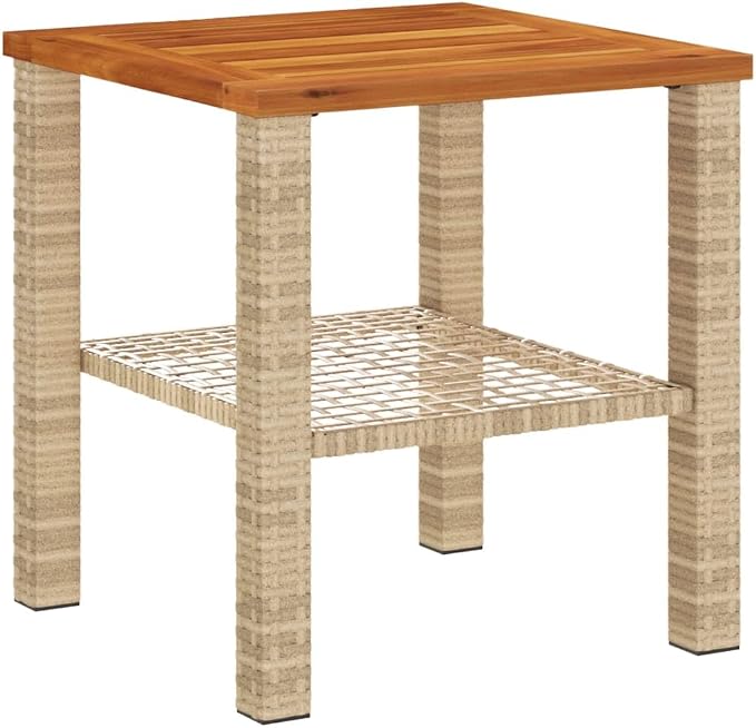 Patio Table & Outdoor Table Beige PE Rattan Picnic Table Pool Side Table for Balcony Deck Yard 15.7 x 15.7 x 16.5 in