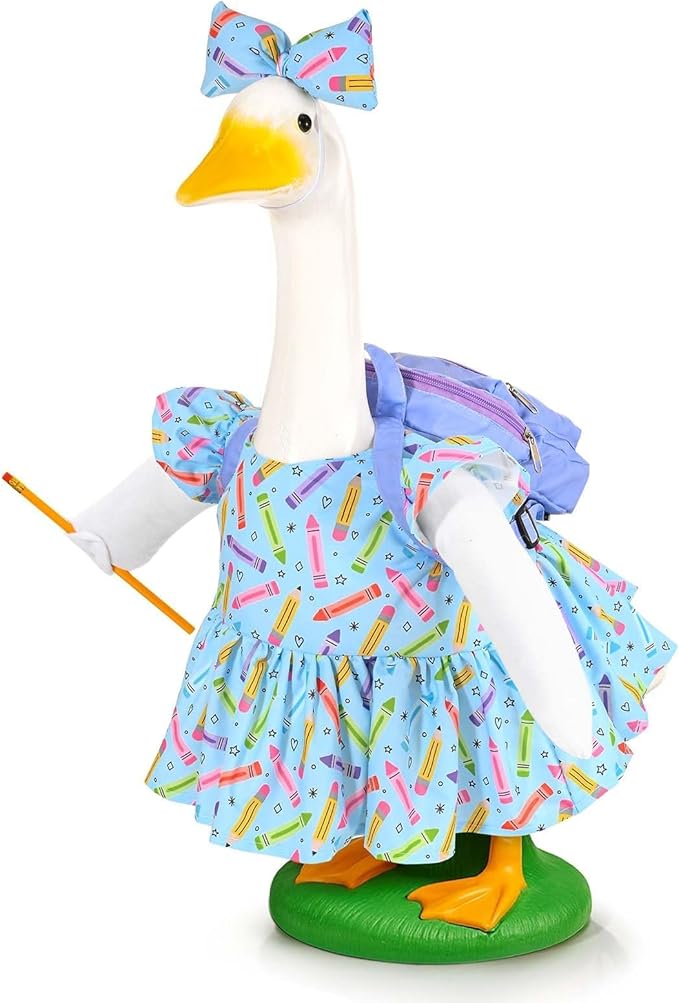 JcHrmers Back to School Goose Outfit Crayon and Pencil Goose Clothes Fits 23" Cement Plastic Geese Statue for School Classroom Outdoor Garden Yard Patio Statue Art Decor