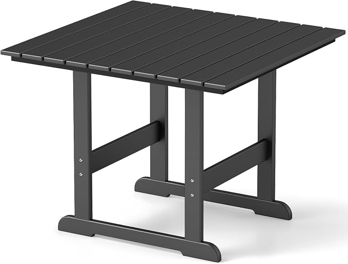 GREENVINES Outdoor-Dining-Table | 35” | HDPE | Patio Furniture | Connectable Square Tables for 4 | Slatted | All-Weather | for Poolside Backyard Garden | Black