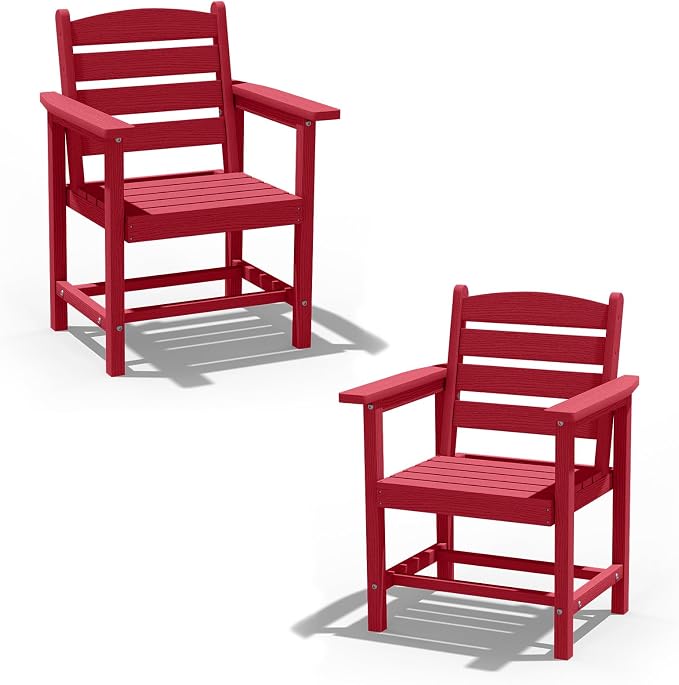 PLUUV Patio Dining Chair Set of 2, All Weather HDPE Outdoor Dining Chair with Wide Armrests & Ergonomic Design, Outdoor Patio Chairs for Backyard, Balcony, Reddish