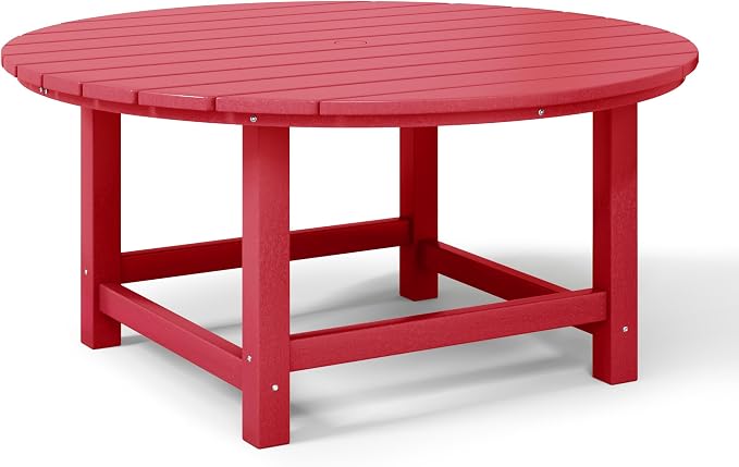 WestinTrends Malibu Low Outdoor HDPE Round Patio Coffee Table, Red