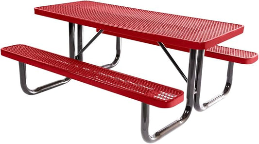 COATEDOUTDOORFURNITURE Heavy-Duty Portable Outdoor Picnic Table, Thermoplastic Coated Expanded Metal Commercial-Grade Patio Dining Furniture Made in America (6ft Rectangular, Textured Red)
