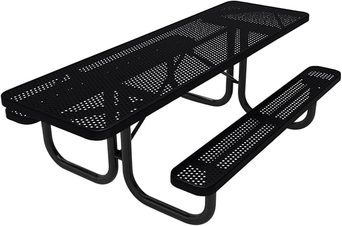 COATEDOUTDOORFURNITURE Heavy-Duty Portable ADA-Compliant Outdoor Picnic Table, Punched Steel Patio Dining Furniture Made in America (8ft Rectangular, Both-Side Handicap, Black)