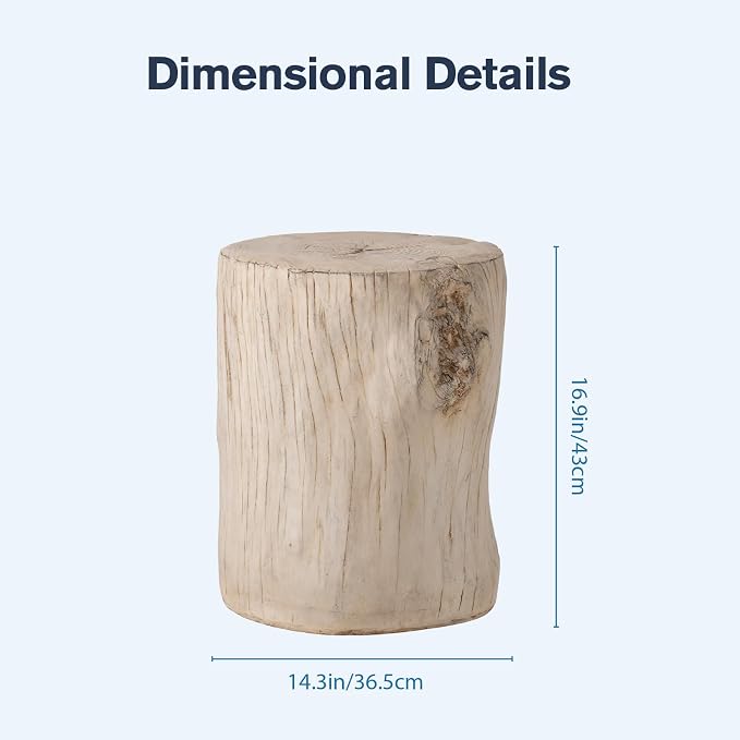 HOMPUS Concrete Outdoor Side Table Tree Stump Modern Round Coffee Table Accent Table Plant Stand Faux Wood End Table Garden Stool for Patio,Home Decor, Living Room(White)