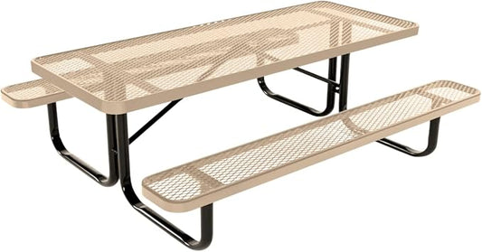 COATEDOUTDOORFURNITURE Heavy-Duty Portable Outdoor Kids Table, Expanded Metal Kids Picnic Table, Commercial-Grade Picnic Table, Made in America (6ft Rectangular, Childrens, Tan)