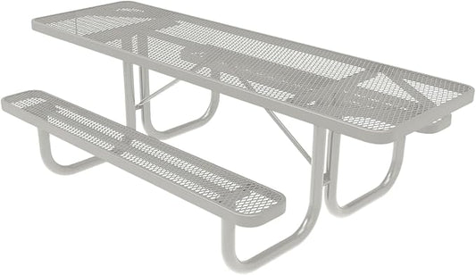 COATEDOUTDOORFURNITURE Heavy-Duty Portable ADA-Compliant Outdoor Picnic Table, Expanded Metal Patio Furniture Made in America (8ft Rectangular, Both-Side Handicap, Grey with Grey Frames)