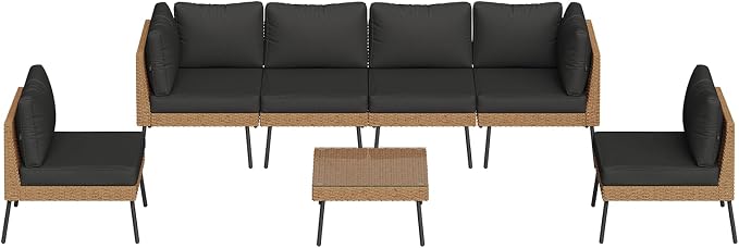 Aoxun Patio Furniture Set, 7 Piece Outdoor Sectional Sofas with Thick Cushion, Wicker Outdoor Patio Furniture Set with Coffee Table for Party, Garden, Backyard, Black