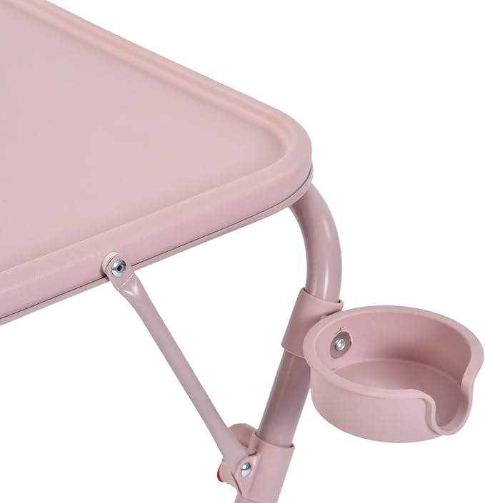 Homy Casa Folding Patio Dining Table Portable Coffee Desk with Adjustable Height Tilt Top and Cup Holder for Garden Balcony and Terrace (Pink)