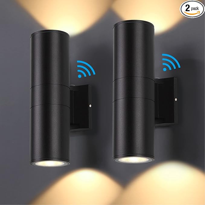 DAKAFUL Dusk to Dawn Outdoor Lighting Sensor Wall Lights 2Pack, 12W 2700K Integrated LED Cylinder Up Down Lights Outdoor, IP65 Waterproof Aluminum Wall Sconce Exterior Wall Light for Porch Patio etc.