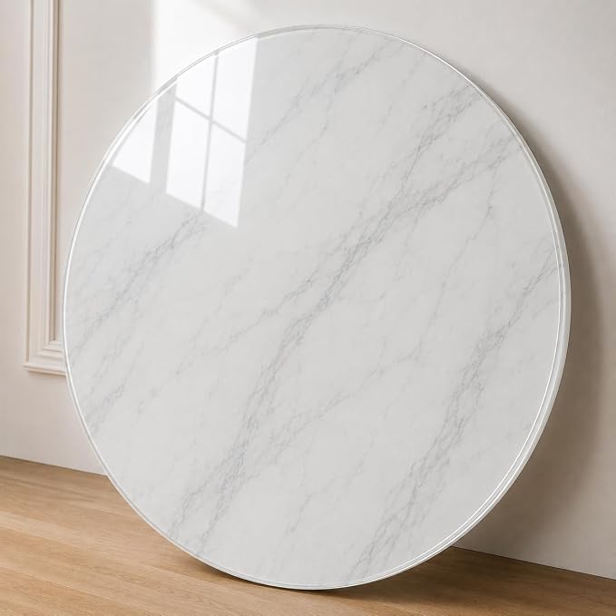 24" Round Tempered Glass Table Top, 5/16" (8mm) Thick, Marble Pattern Replacement, Heavy-Duty, Heat & Scratch Resistant for Coffee, Dining & Patio Tables, Gray