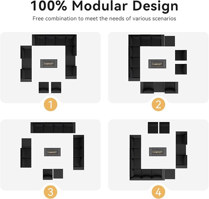 Aoxun Patio Furniture Sets with 44'' Fire Pit, 13 Pcs Outdoor Patio Coversation Set with 4in Thicken Cushion, Widen Armrests Wicker Outdoor Sectional for Backyard (Waterproof Cover Include)