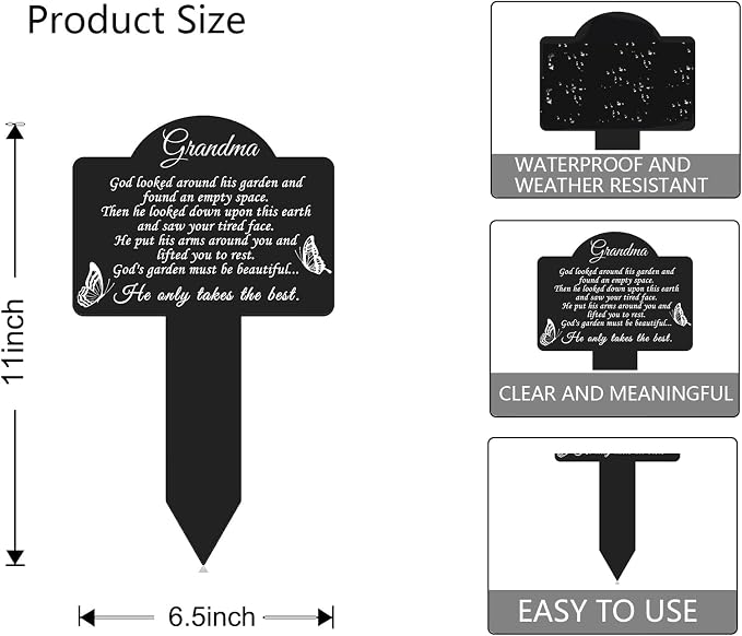 Metal Grave Marker Stake - Cemetery Garden Decor for Grandma, Rust-Proof All-Weather Outdoor Remembrance Plaque, in Loving Memory of Grandma Memorial Yard Sign