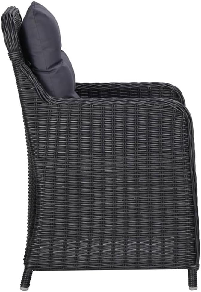Afuera Living 7-Piece Patio Dining Set, Black Powder-Coated Steel Frame, Acacia Wood Tabletop, Poly Rattan Chairs with Removable Weather-Resistant Cushions, Comfortable Outdoor Garden Terrace