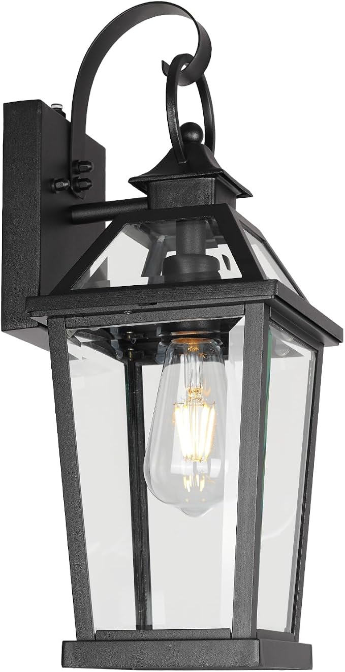 JYZ Dusk to Dawn Outdoor Wall Sconce, 17inch Waterproof Exterior Wall Lantern with Textured Glass, Anti-Rust Classic Porch Light for Front Door Garage Patio Yard JYOWL06