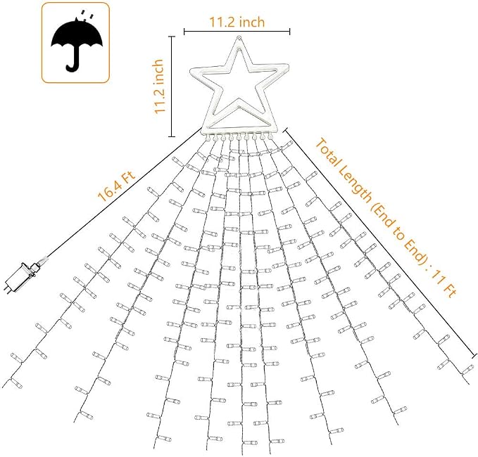 Christmas Decorations, Outdoor Christmas Lights, 320 LED Outdoor Christmas Tree String Lights with 12" Star Toppers [8 Modes& Waterproof] for Xmas New Year Holiday Decor (White)
