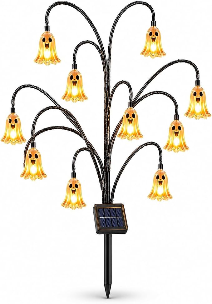 Halloween Solar Tree Stump Light, Glowing Ghost Garden Stake Lantern for Outdoor ，Style A