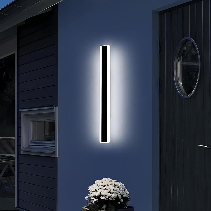 Modern Outdoor Wall Sconce, 31.4inch LED Outside Wall Light Fixture, IP65 Waterproof, 6000K Cold White, Black Minimalist Exterior Lighting Patio Wall Lamps for House, Porch, Garage, Garden