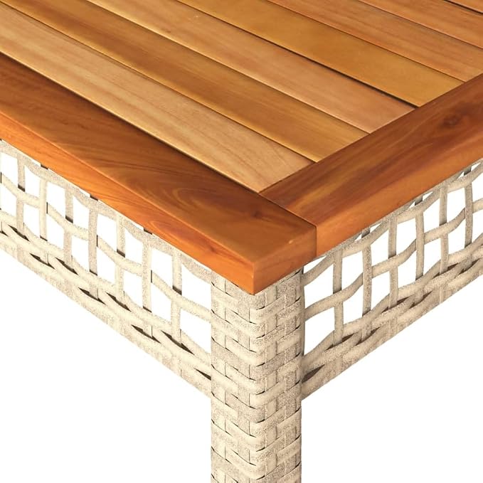 Patio Table & Picnic Table Beige PE Rattan Outdoor Table Poolside Table for Patio Garden Backyard 55.1 x 31.5 x 29.5 in