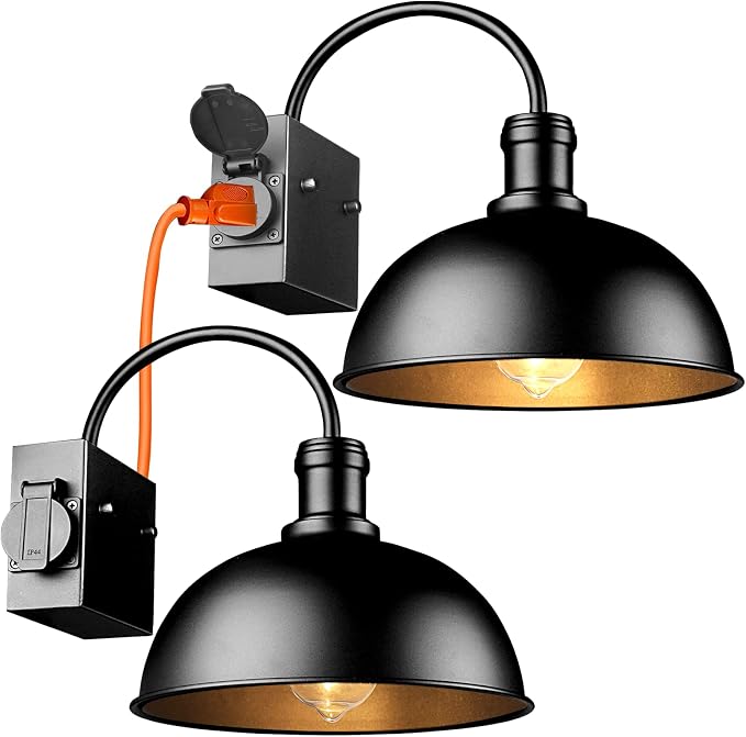 Bdrofn 2-Pack Outdoor Wall Sconces, Exterior Farmhouse Gooseneck Barn Light, Vintage Matte Black Outside Wall Lighting Fixture, Anti-Rust Waterproof Outdoor Light for House Porch Garage Entryway