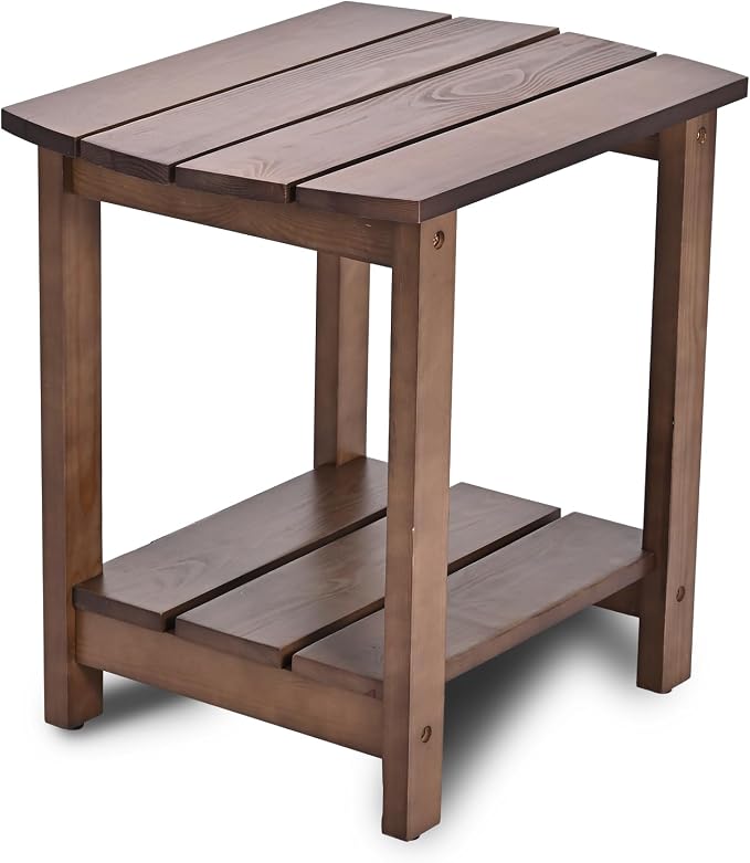 Outdoor Side Table, 2-Tier Small Outdoor Table for Patio, Adirondack Side Tables for Outside or Indoor (Dark Brown, 18 * 14 * 18.5)