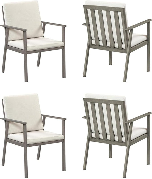 Never-Rust Outdoor Patio Dining Chairs, 4 Pieces Outdoor Aluminum Dining Chairs with Thickened Cushions, Patio Dining Furniture Chairs Set for Garden, Decks, Porch, Pool, Limed Oak