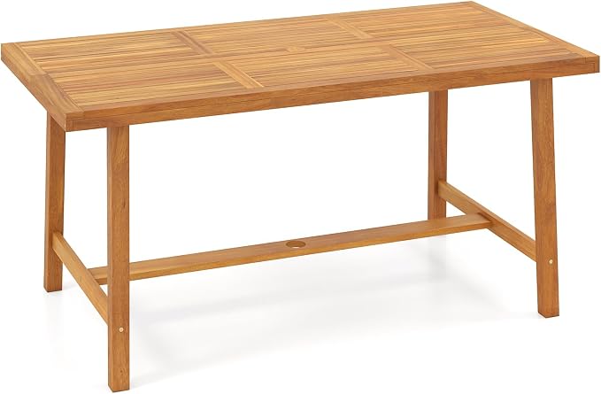 Tangkula 63-Inch Acacia Wood Patio Dining Table for 6, Heavy-Duty Indoor Outdoor Rectangular Table with 1.97" Umbrella Hole, Large Farmhouse Outside Dining Table for for Backyard, Garden, Porch, Deck